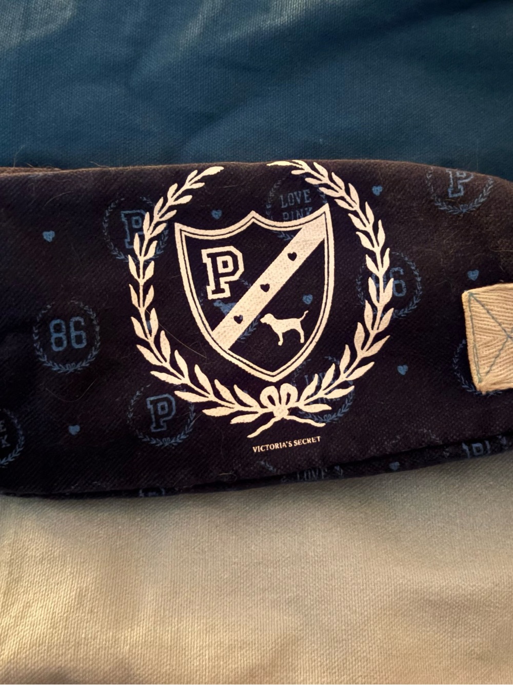 PINK Victoria's Secret Navy Blue and White Crest Cosmetic Pouch
